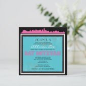 CLASSIC BROADWAY Bat Mitzvah Einladung in Rosa2 (Stehend Vorderseite)