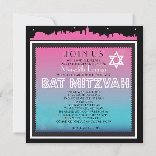 CLASSIC BROADWAY Bat Mitzvah Einladung mit Star (Vorderseite)