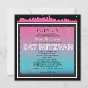 CLASSIC BROADWAY Bat Mitzvah Einladung Regenbogen1