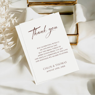Classic Brown & Ecru Minimalistisch White Wedding Dankeskarte