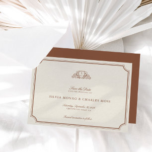 Classic Brown/Ecru Wedding Monogram Save the Date