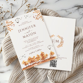 Classic Brown Fall Landscape Blätter Wedding QR Einladung