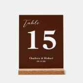Classic Brown Minimalist Wedding Table Number Acrylschild (Vorderseite)