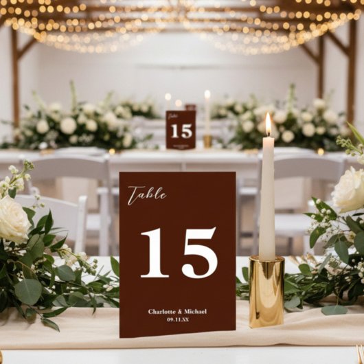 Classic Brown Minimalist Wedding Tischnummer