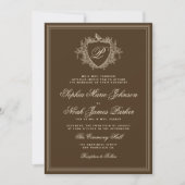 Classic brown QR code formal monogram wedding Einladung (Vorderseite)