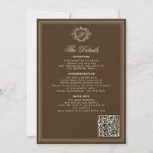 Classic brown QR code formal monogram wedding Einladung (Rückseite)