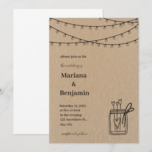 Classic Brown Wedding Einladung (Vorne/Hinten)