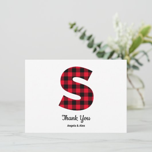 Classic Buffalo Kariert Letter S Wedding Monogram Dankeskarte (Stehend Vorderseite)