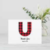 Classic Buffalo Kariert Letter U Wedding Monogram Dankeskarte (Stehend Vorderseite)