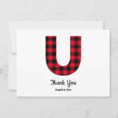 Classic Buffalo Kariert Letter U Wedding Monogram Dankeskarte (Vorderseite)