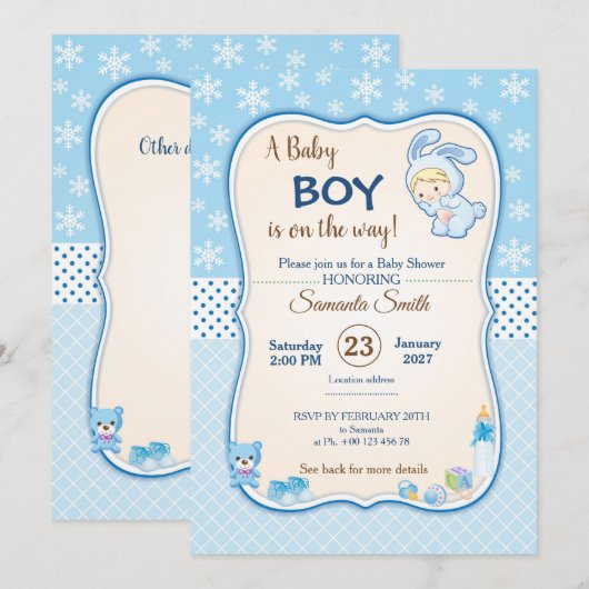 Classic bunny Baby Shower Invitation Einladung (Vorne/Hinten)