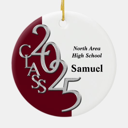 Classic Burgund 2025 Graduate Foto Keramik Ornament (Hinten)