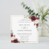 Classic Burgund Elfenbeinküste Gold Hochzeitsplatz Einladung (Stehend Vorderseite)