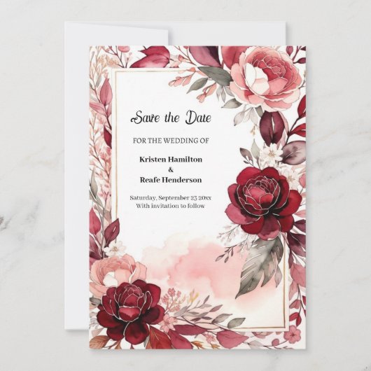 Classic Burgundy Beauty Save The Date (Vorderseite)