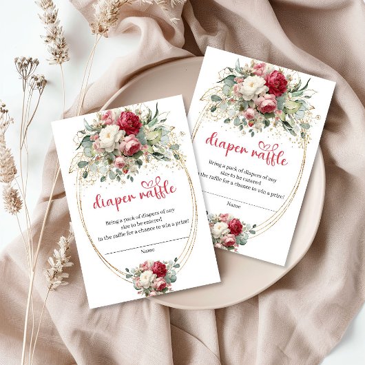 Classic Burgundy Blush Floral Diaper Raffle Card Begleitkarte