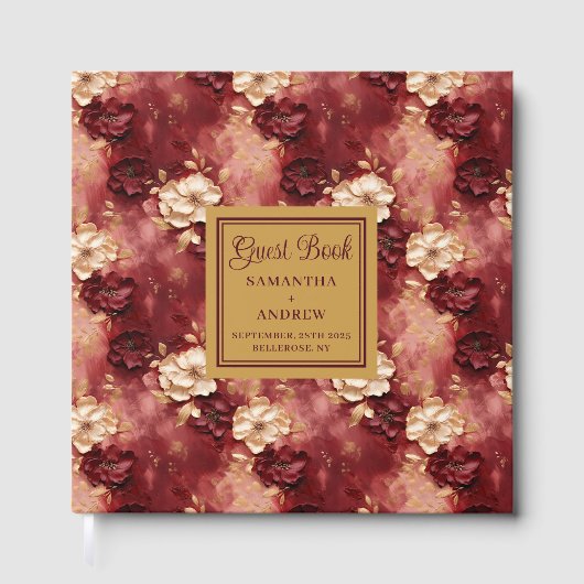 Classic Burgundy Blush Gold Boho Wedding Gästebuch (Vorderseite)