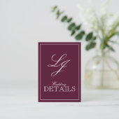 Classic Burgundy Calligraphy Monogram Wedding Begleitkarte (Stehend Vorderseite)