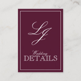 Classic Burgundy Calligraphy Monogram Wedding Begleitkarte