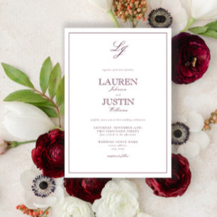 Classic Burgundy Calligraphy Monogram Wedding Einladung
