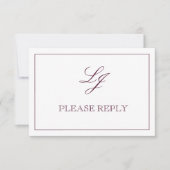 Classic Burgundy Calligraphy Monogram Wedding RSVP Karte (Vorderseite)