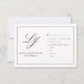 Classic Burgundy Calligraphy Monogram Wedding RSVP Karte (Rückseite)