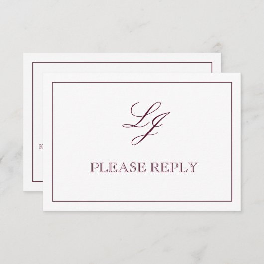 Classic Burgundy Calligraphy Monogram Wedding RSVP Karte (Vorne/Hinten)
