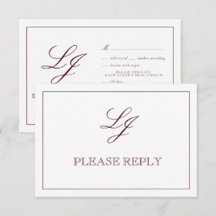 Classic Burgundy Calligraphy Monogram Wedding RSVP Karte