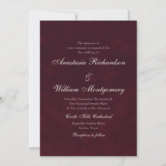 Classic Burgundy Deep Traditional Script Wedding Einladung (Vorderseite)
