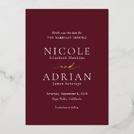 Classic Burgundy Elegant Wedding Save the Date Folieneinladung
