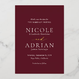 Classic Burgundy Elegant Wedding Save the Date Folieneinladung