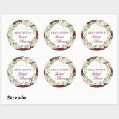 Classic Burgundy Floral Gold Brautparty Danke Runder Aufkleber (Blatt)