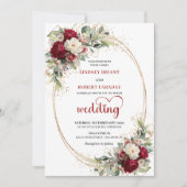 Classic Burgundy Floral Gold Wedding Invitation Einladung (Vorderseite)