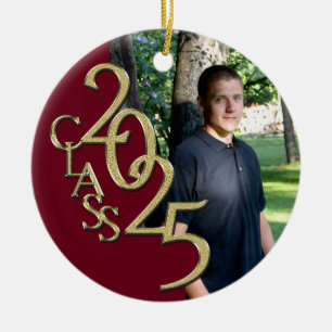 Classic Burgundy Gold 2025 Graduate Foto Keramik Ornament