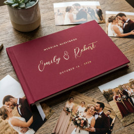 Classic Burgundy Gold Calligraphy Wedding Foto Gästebuch