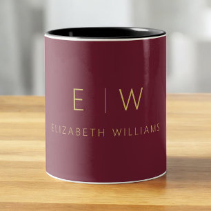Classic Burgundy Gold Minimalistisch Monogram Zweifarbige Tasse