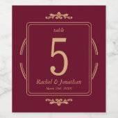 Classic Burgundy Gold Wedding Table Number Weinetikett (Einzelnes Label)