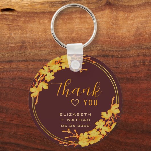 Classic Burgundy & Gold Wedding Vielen Dank Schlüsselanhänger (Vorderseite)