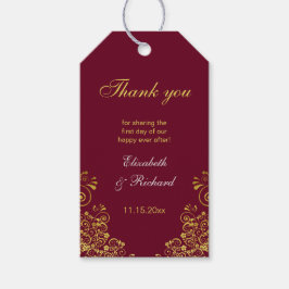 Classic Burgundy Gold Wirbel Hochzeit Vielen Dank Geschenkanhänger