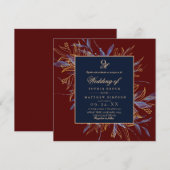 Classic Burgundy Navy Blue Floral Wedding Einladung (Vorne/Hinten)