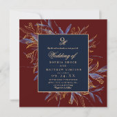 Classic Burgundy Navy Blue Floral Wedding Einladung (Vorderseite)