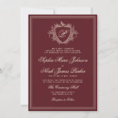 Classic burgundy QR code formal monogram wedding  Einladung (Vorderseite)