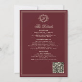 Classic burgundy QR code formal monogram wedding  Einladung (Rückseite)