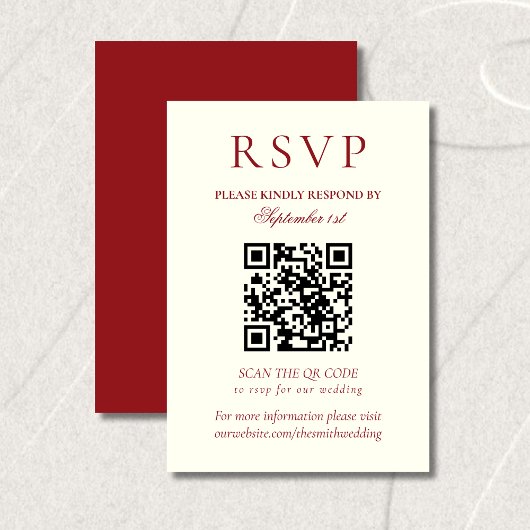 Classic Burgundy Red Minimalist Wedding QR Code RSVP Karte