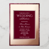 Classic Burgundy Rose Gold Wedding Folieneinladung (Vorderseite)