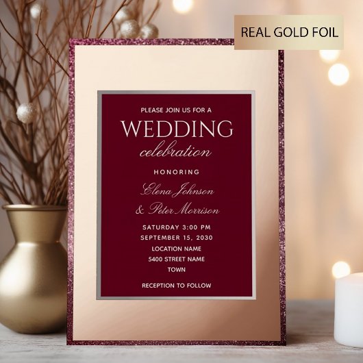 Classic Burgundy Rose Gold Wedding Folieneinladung