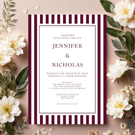 Classic Burgundy Stripes Wedding Einladung
