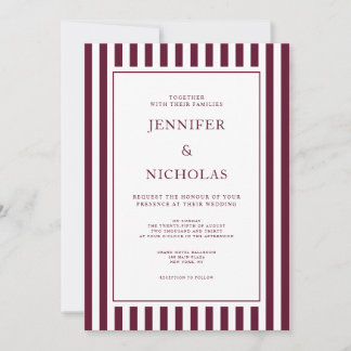 Classic Burgundy Stripes Wedding Einladung