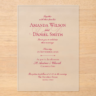 Classic Burgundy Wedding Invitation (Acrylic) Acryleinladungen