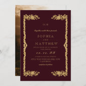 Classic Burgundy Wedding Photo Invitation Einladung (Vorne/Hinten)