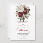 Classic Burgundy White Botanical Wedding Invite Einladung (Vorderseite)
